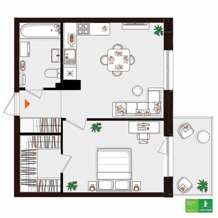 1-к. квартира, 42,9 м², 3/5 эт.
