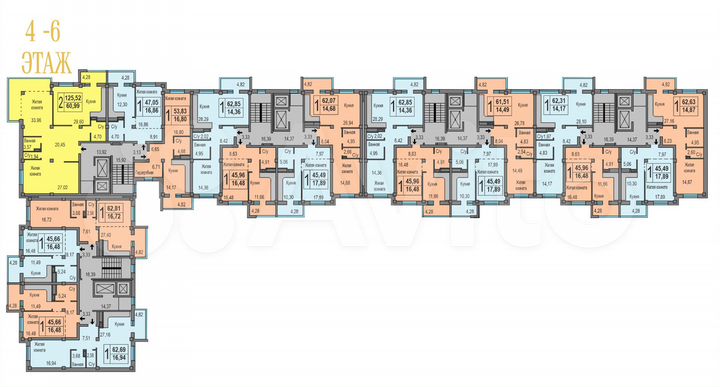 1-к. квартира, 61,5 м², 6/8 эт.
