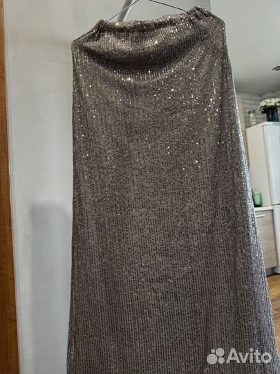 Юбка в пайетку, серебристая