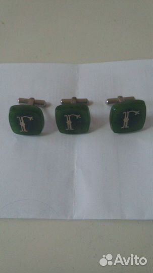 Запонки с камнем - Нефрит