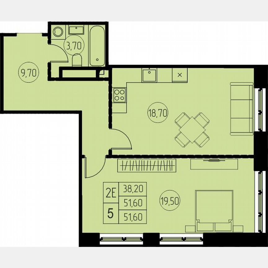 2-к. квартира, 51,6 м², 4/18 эт.