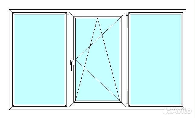 Окно veka WHS60, 3 ств., 2-кам. с/п, 2600x1500