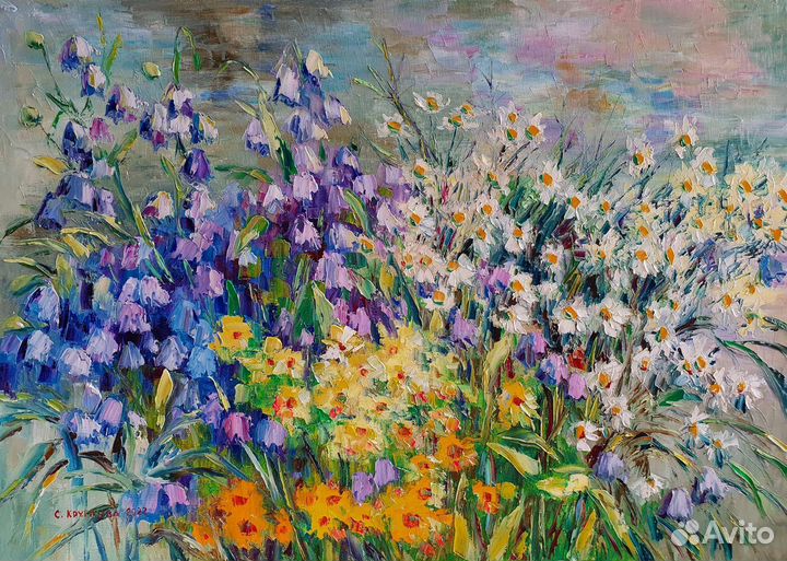 Картины маслом колокольчики ромашки розы 50/70