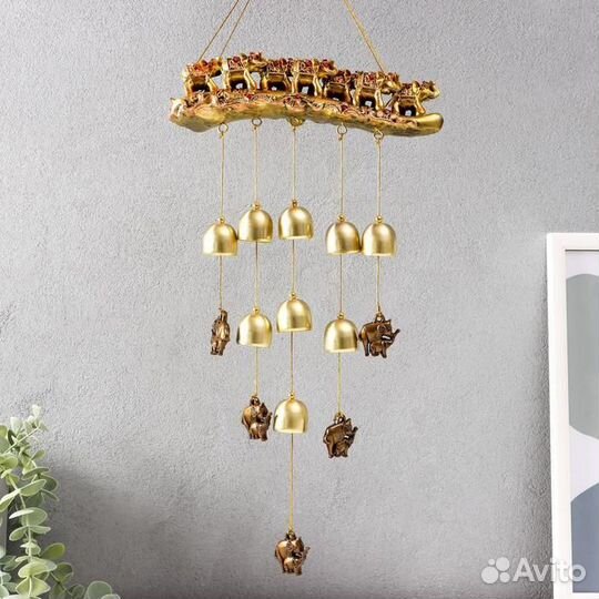 Подвеска семь слоников с колокольчиками