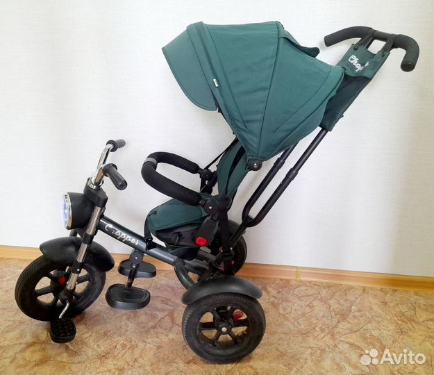 Трехколесный велосипед с ручкой chopper зеленый