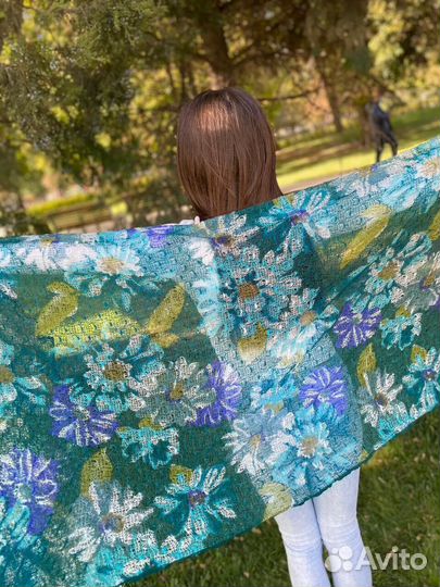 Шарф ажурный вязаный Палантин паутинка