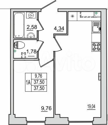 1-к. квартира, 37,5 м², 1/13 эт.