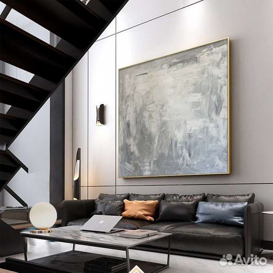 Картина маслом серая абстракция