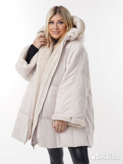 Шикарная парка с мехом эко норки до 66 размера