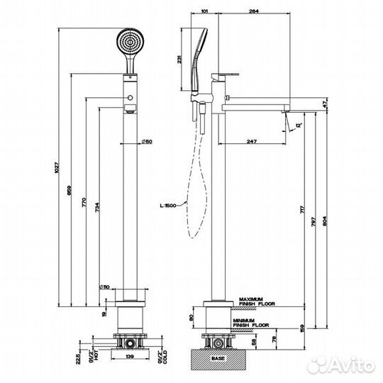 Gessi Встраиваемая часть напольного смесителя для