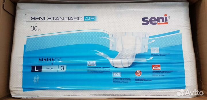 Памперсы для взрослых seni 3 L 6 капель