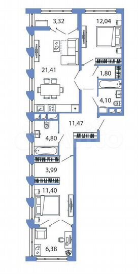 2-к. квартира, 74,1 м², 15/16 эт.