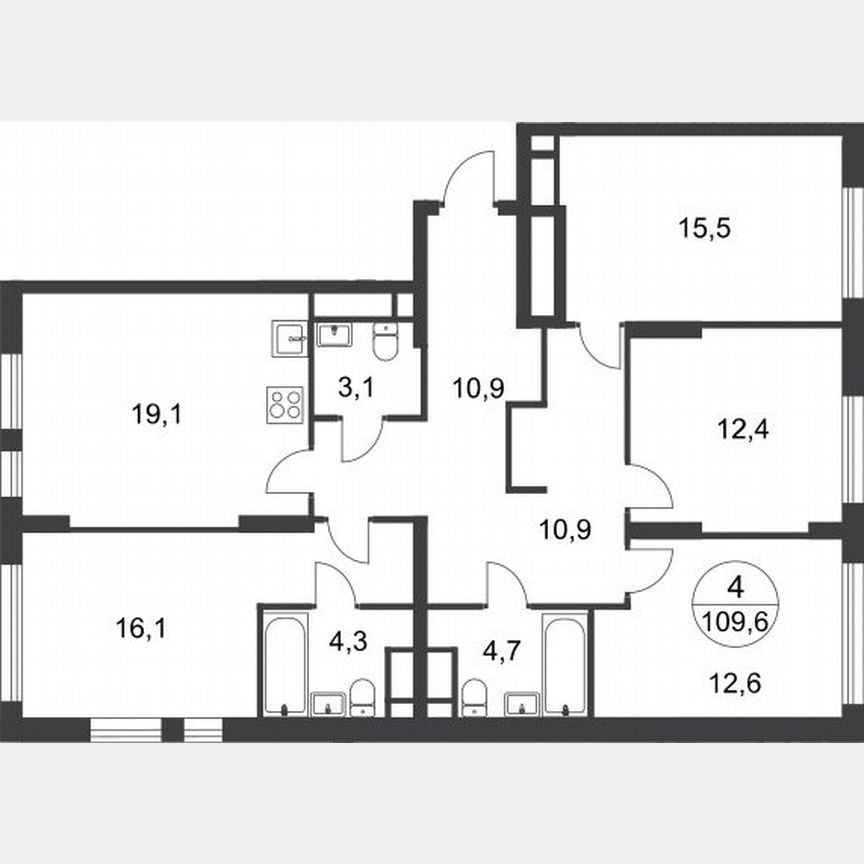 4-к. квартира, 109,6 м², 14/17 эт.