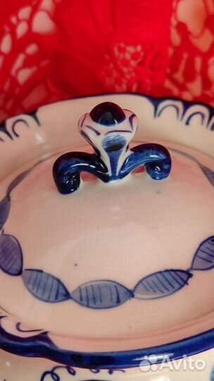 Сахарница(пельменница) и конфетница, гжель