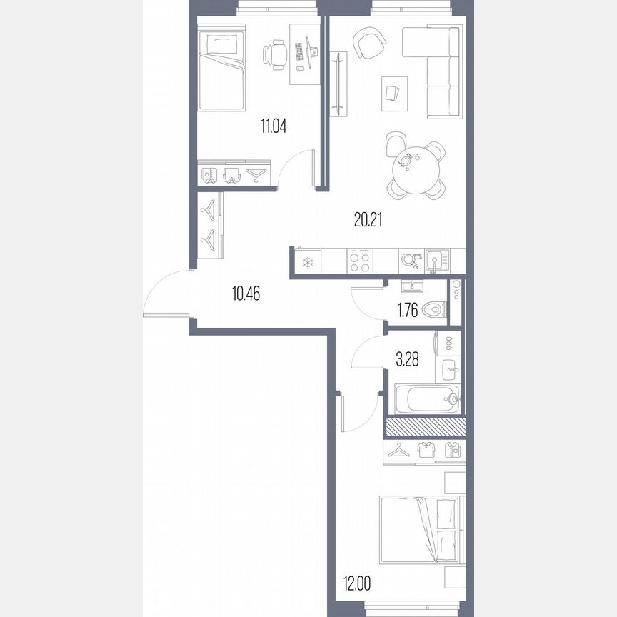 2-к. квартира, 58,8 м², 10/10 эт.