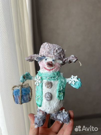 Ватная игрушка на елку (снеговик)