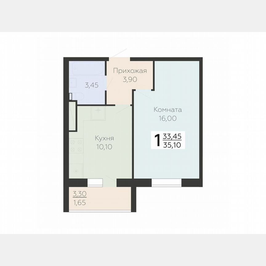 1-к. квартира, 35,1 м², 3/15 эт.