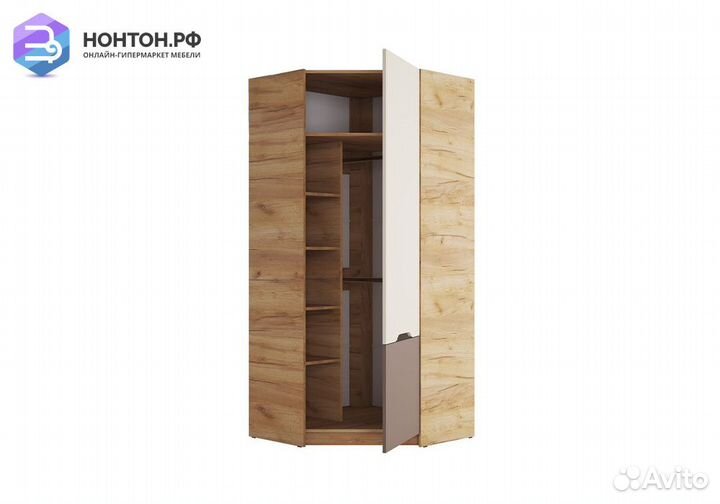 Шкаф угловой Rich дуб крафт золотой / миндаль / гл