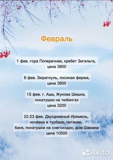 Расписание туров на Декабрь-февраль 2024/25
