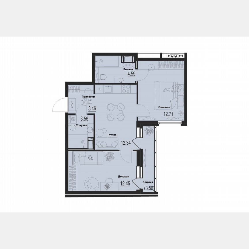 2-к. квартира, 50,9 м², 7/12 эт.