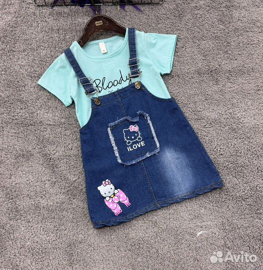 Джинсовый сарафан и футболка, 98-116