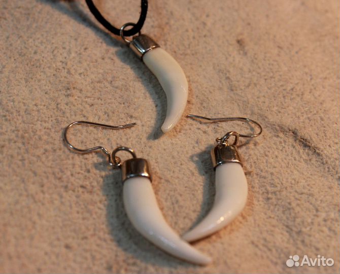 Клык лисы серьги кулон талисман украшение