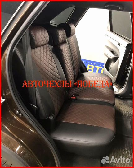 Чехлы Kia Sorento 2 из экокожи чёрно-шоколадные