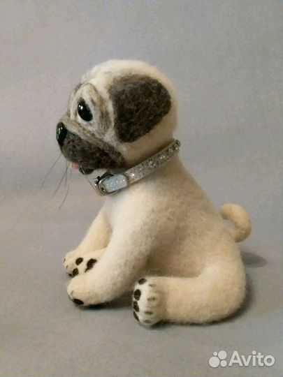 Валяные игрушки из шерсти. Мопс