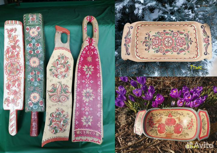 Старинные расписные лубяной короб рубель ларец