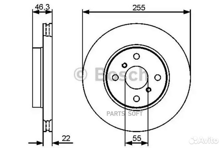 Диск торм. пер. вент.255х22 4 отв. toyota Yaris 05