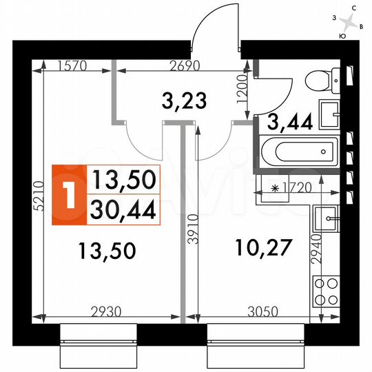 1-к. квартира, 30,4 м², 4/4 эт.
