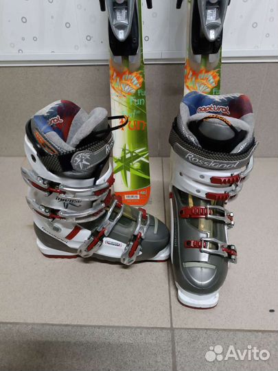 Лыжи горные rossignol (146), ботинки 37-38р, палки