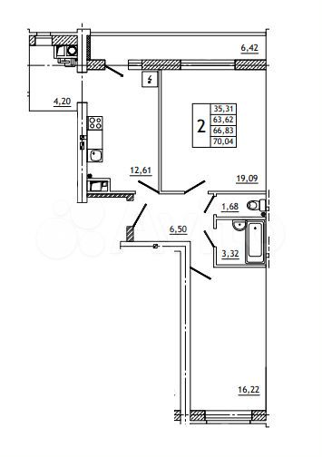 2-к. квартира, 70,3 м², 9/10 эт.