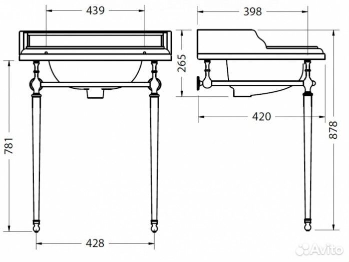 Раковина с подстольем Burlington Classic B20 T52 gold