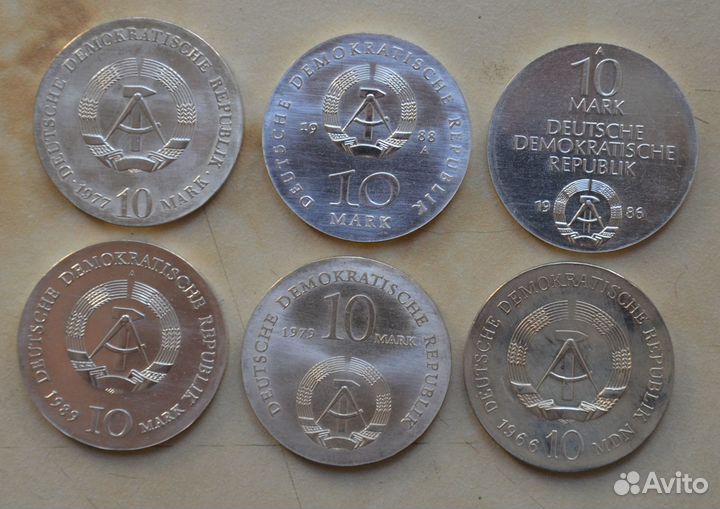 Германия ГДР 10 марок 1977, Отто фон Герике серебр