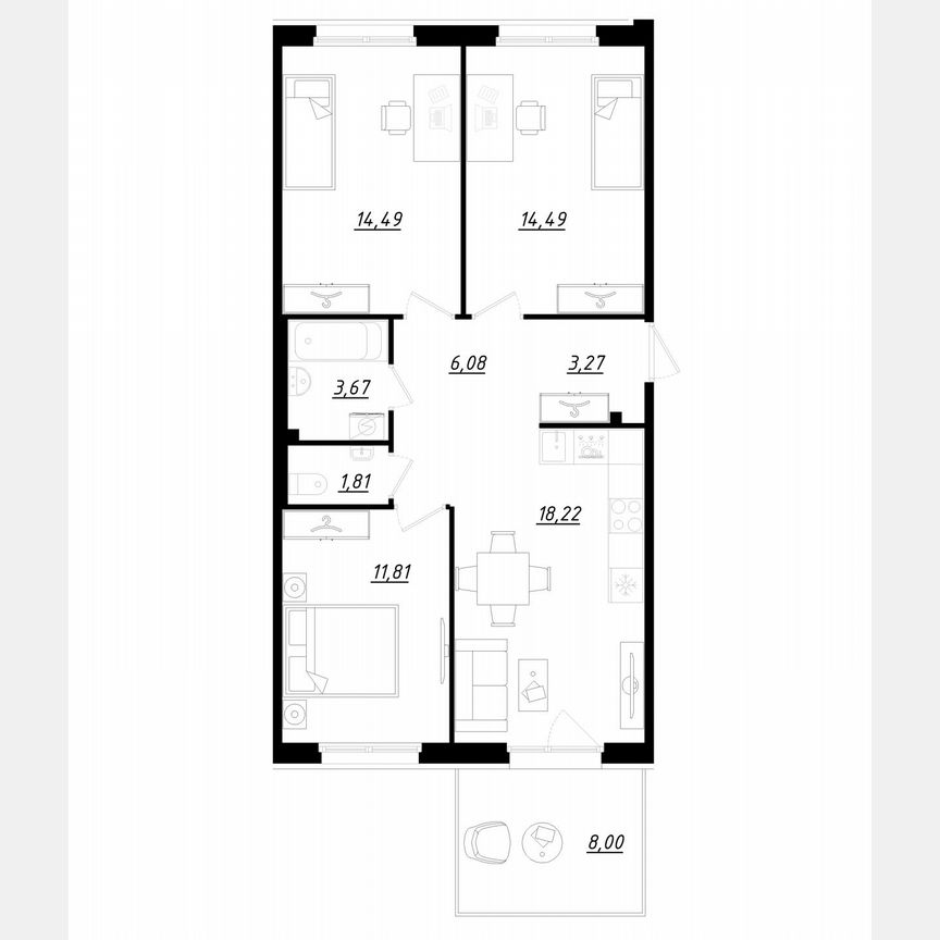 3-к. квартира, 76,2 м², 1/5 эт.