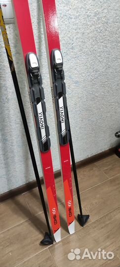 Лыжи с креплениями и палками беговые новые 187см