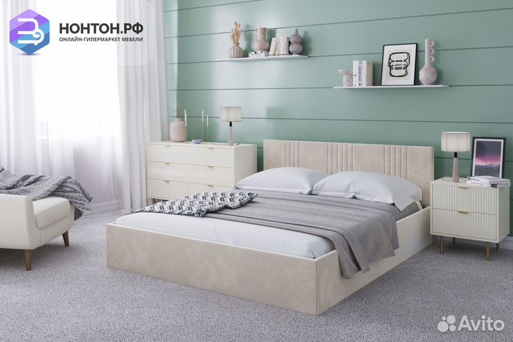 Кровать Амелия велюр бежевый
