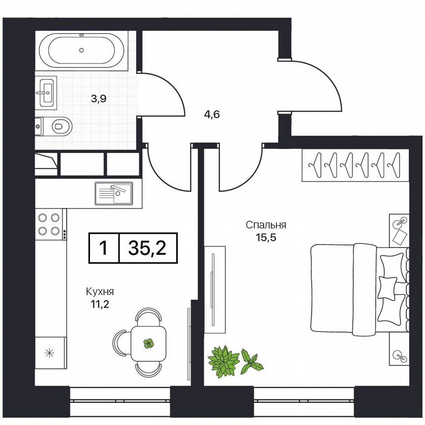 1-к. квартира, 35,2 м², 14/17 эт.