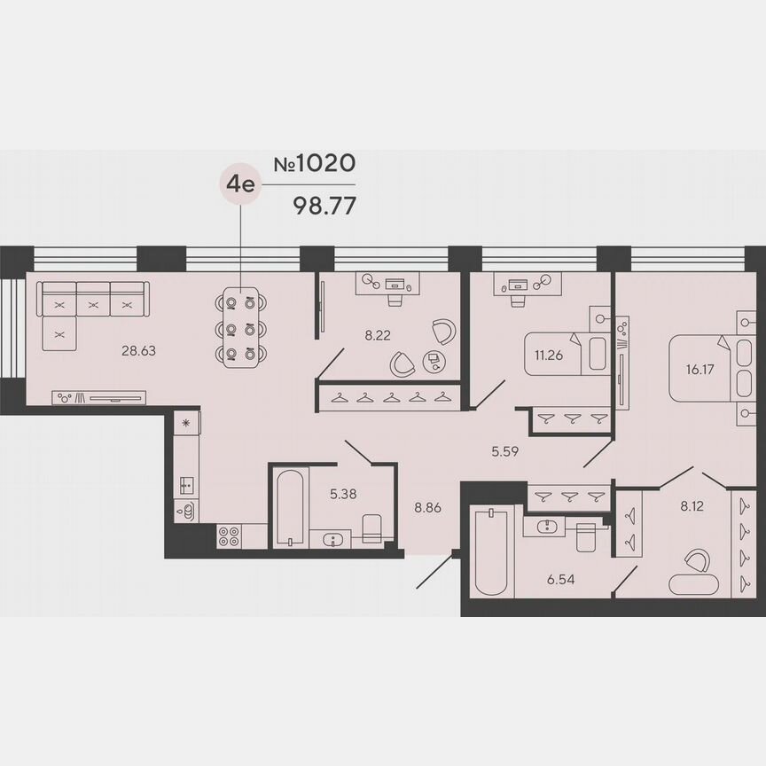 3-к. квартира, 98,8 м², 16/18 эт.