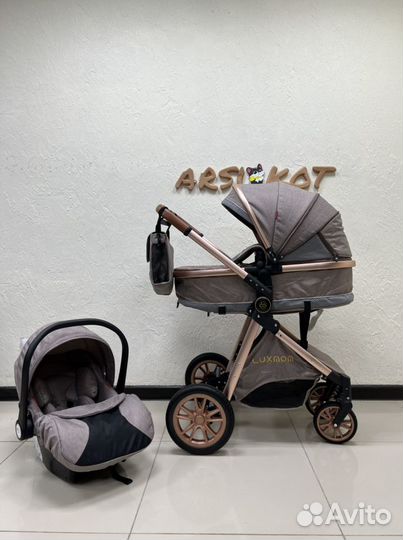 Коляска-трансформер 3в1 Luxmom V9 коричневый