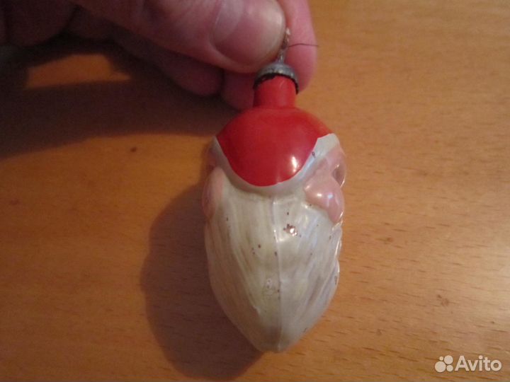 Ёлочная игрушка стекло Голова Деда Мороза