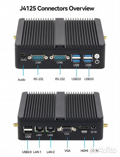 Мини пк Intel Celeron J4125 2xLAN 2xRS-232