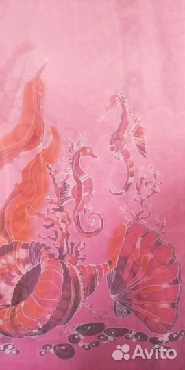 Пляжный платок розовый,морской конек