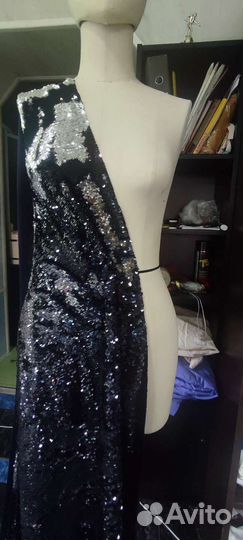 Ткань с пайетками 3 метра + подклад