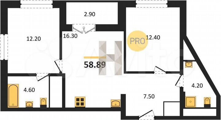 2-к. квартира, 58,9 м², 14/25 эт.
