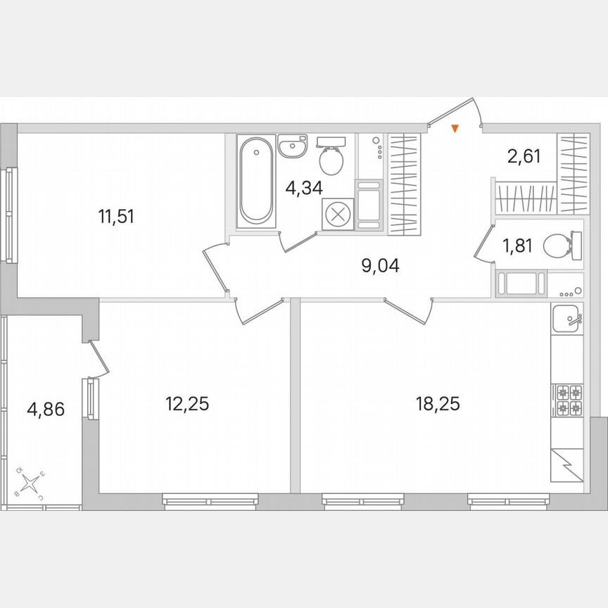 2-к. квартира, 62,2 м², 3/8 эт.