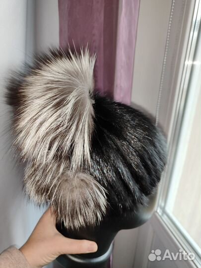 Шапка норковая женская вязаная