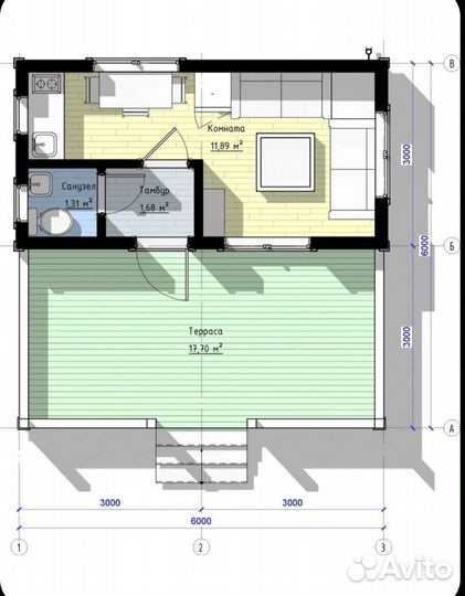 Проект домика 3*6 с террасой