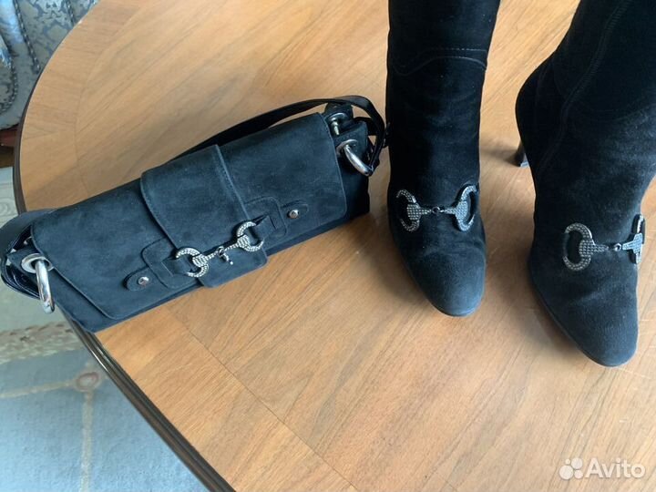 Комплект Сапоги мех и сумка замша италия